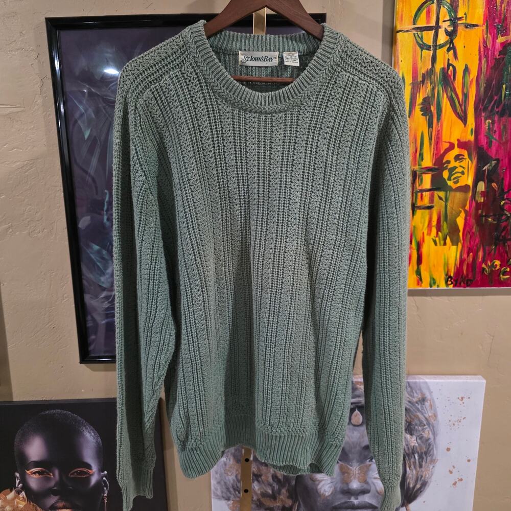 90s Vintage Green Ribbed Knit Crewneck St. Johns Bay Cottagecore Sweater XL